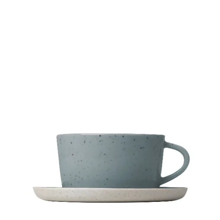 New Blomus Ceramic Stoneware Coffee Cups and Saucers Set of 2 - SABLO