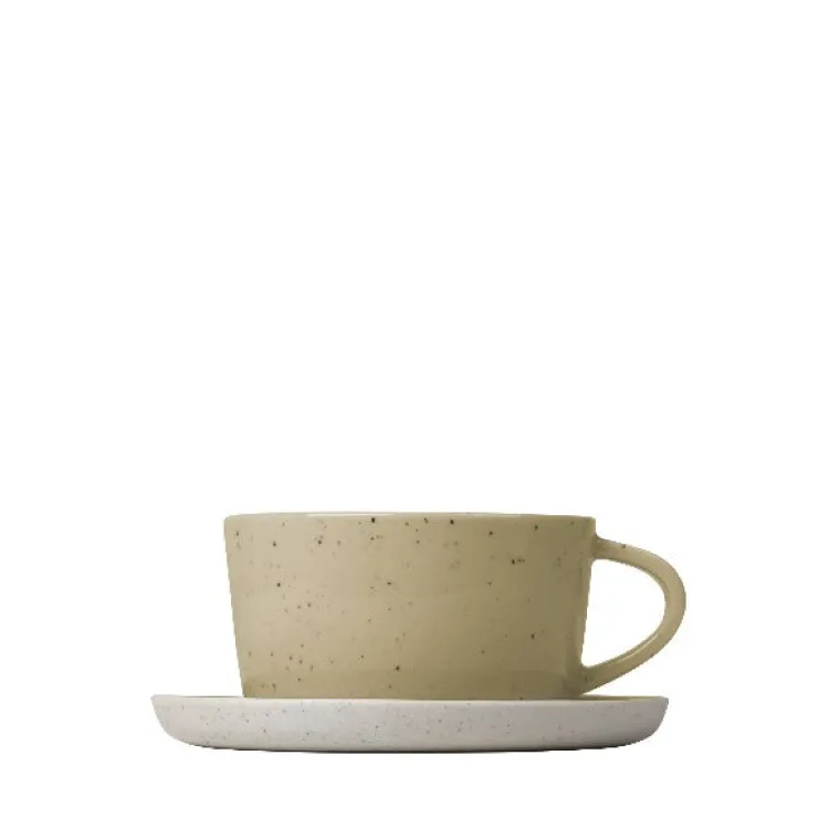 New Blomus Ceramic Stoneware Coffee Cups and Saucers Set of 2 - SABLO