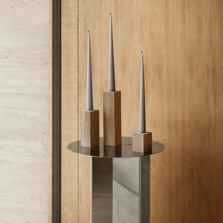 New Blomus DREVA Oak Candle Holder Set - 3pc