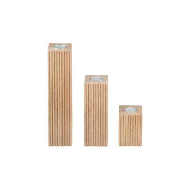 New Blomus DREVA Oak Candle Holder Set - 3pc
