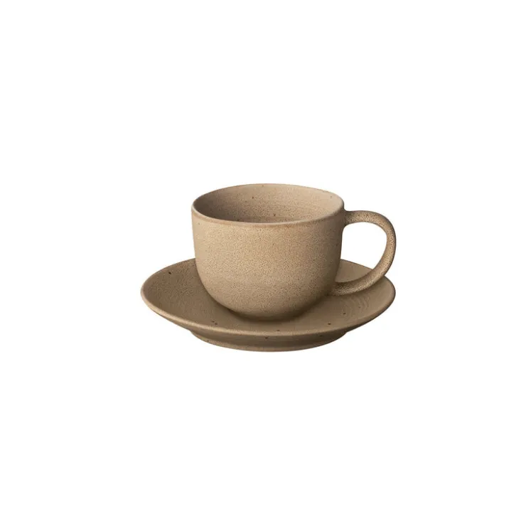 Clearance Blomus KUMI Stoneware Coffee Cups With Saucers - Set of 2 - 6.4 oz / 190ml