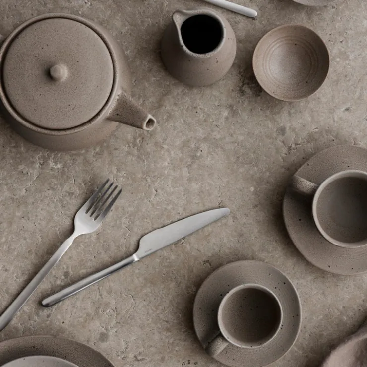 Clearance Blomus KUMI Stoneware Coffee Cups With Saucers - Set of 2 - 6.4 oz / 190ml