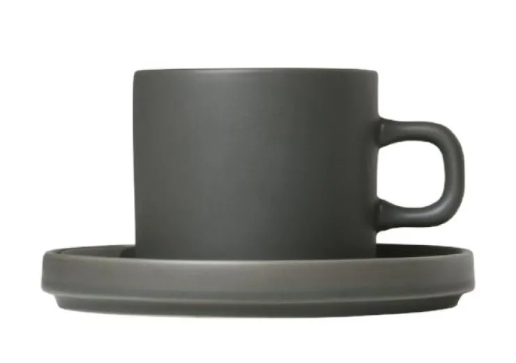 Hot Blomus PILAR Coffee Cups with Saucers, 7 oz, Set of 2