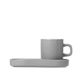 Hot Blomus PILAR Espresso Cups with Trays, Set of 2