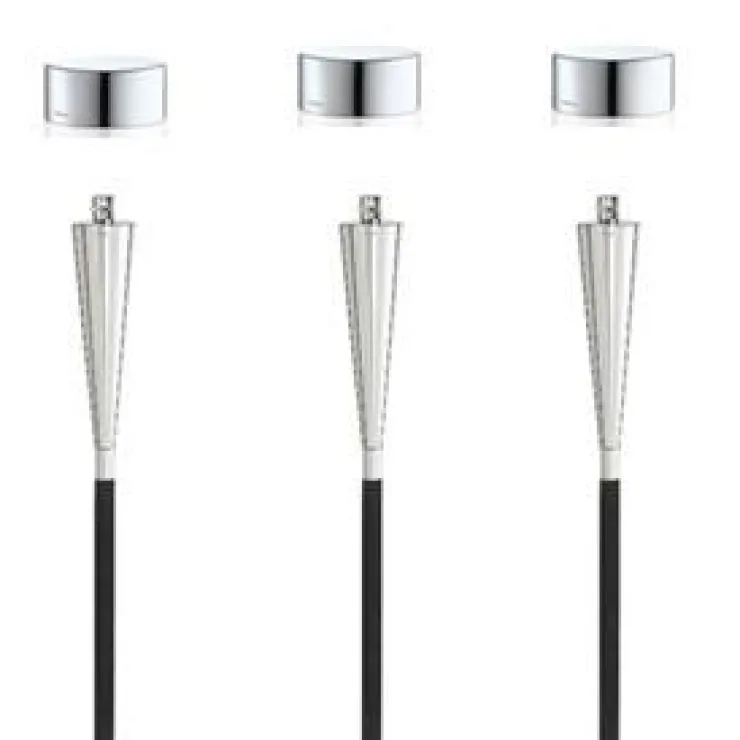New Blomus Stainless Steel Outdoor Garden Torch - Cone - Polished + Caps Set of 3