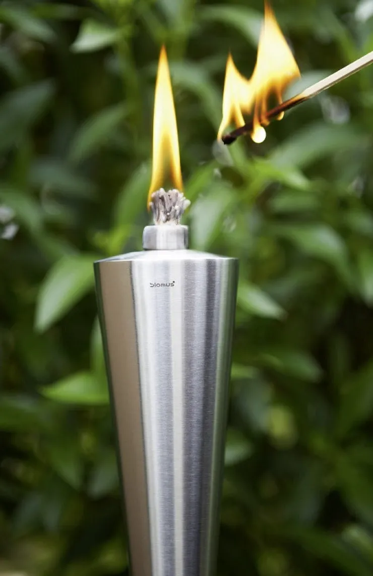 New Blomus Stainless Steel Outdoor Garden Torch - Cone - Polished + Caps Set of 3